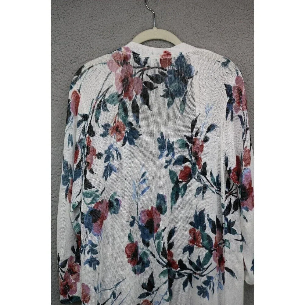 J. Jill Long Open Front Cardigan-Linen Blend-Floral-Medium-Cottagecore